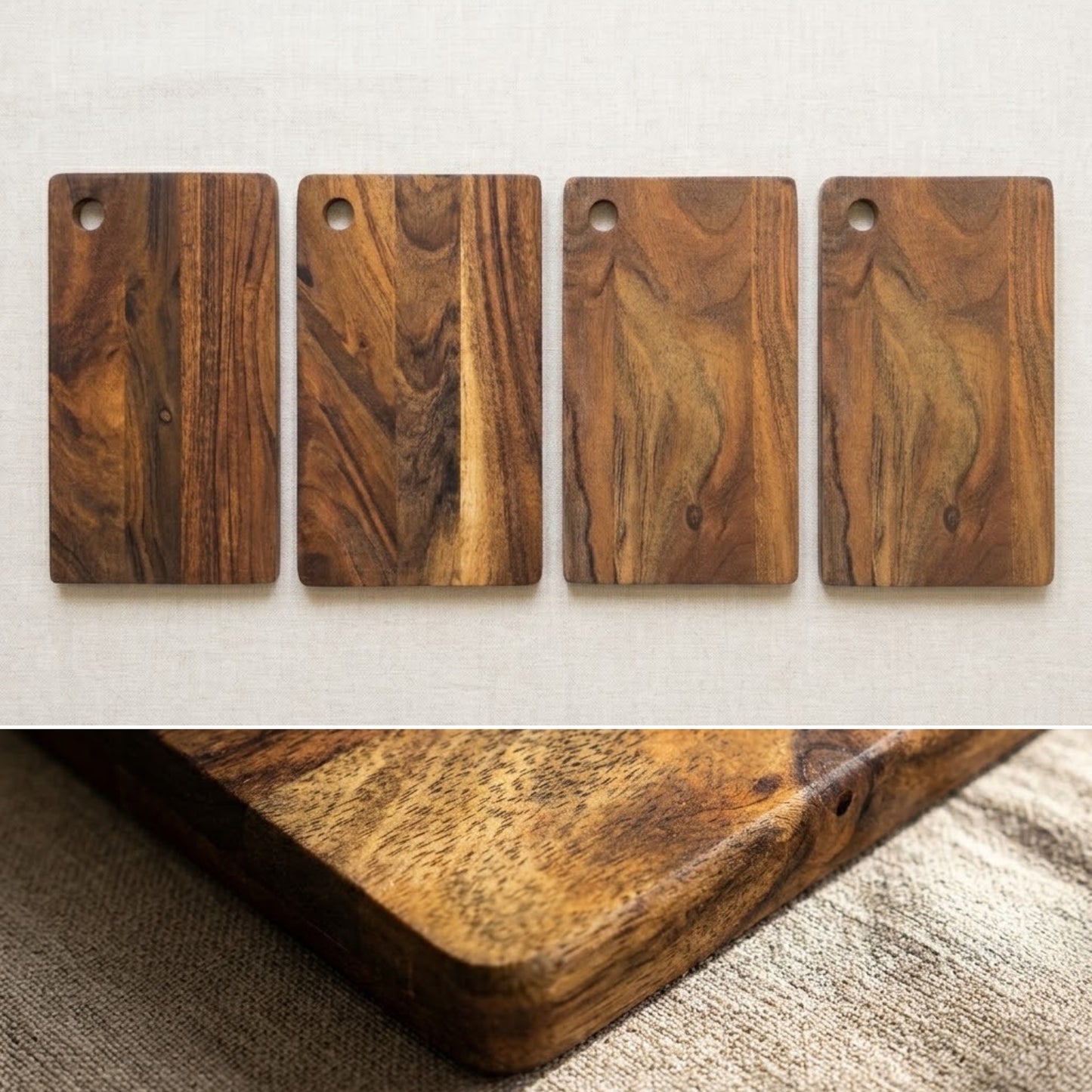 Set di 4 taglieri in legno di acacia naturale con supporto
