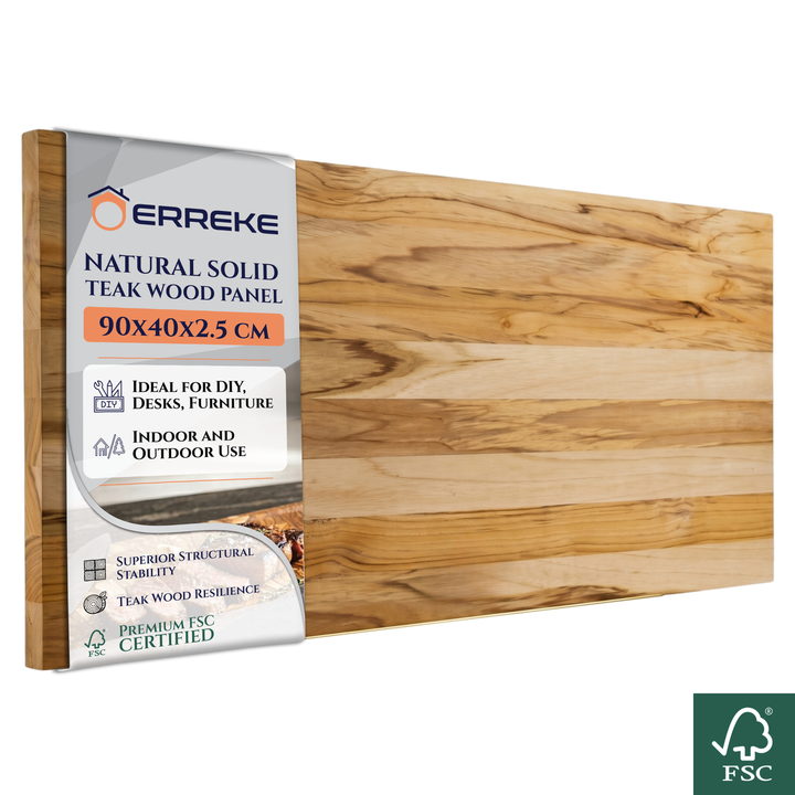 Plateau rectangulaire en bois de teck naturel pour DIY 90 x 40 x 2,5 cm