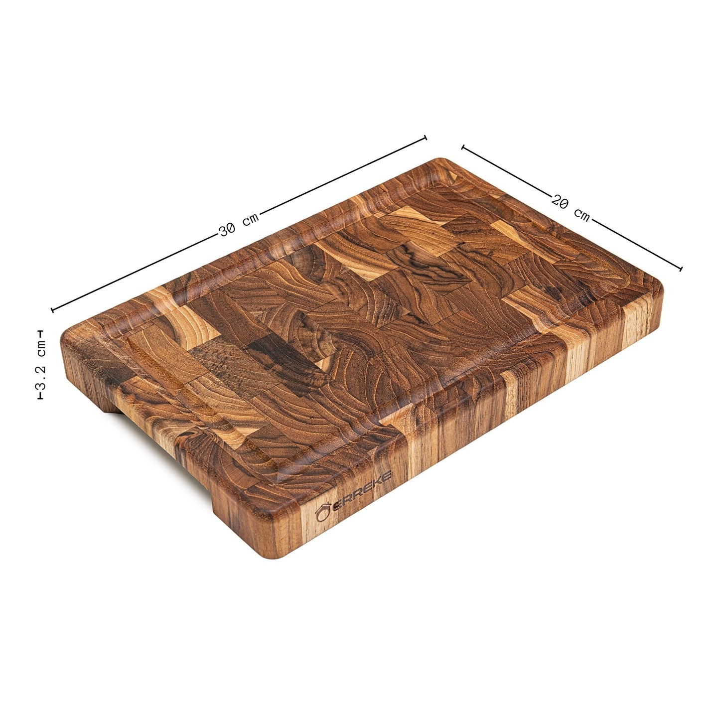 NEW ARRIVAL Tabla Cortar Cocina RIO, Madera de Teca End Grain Grosor 3.2 cm, Resistente, Servir Embutidos Queso Pan, 30x20.5x3.2 cm