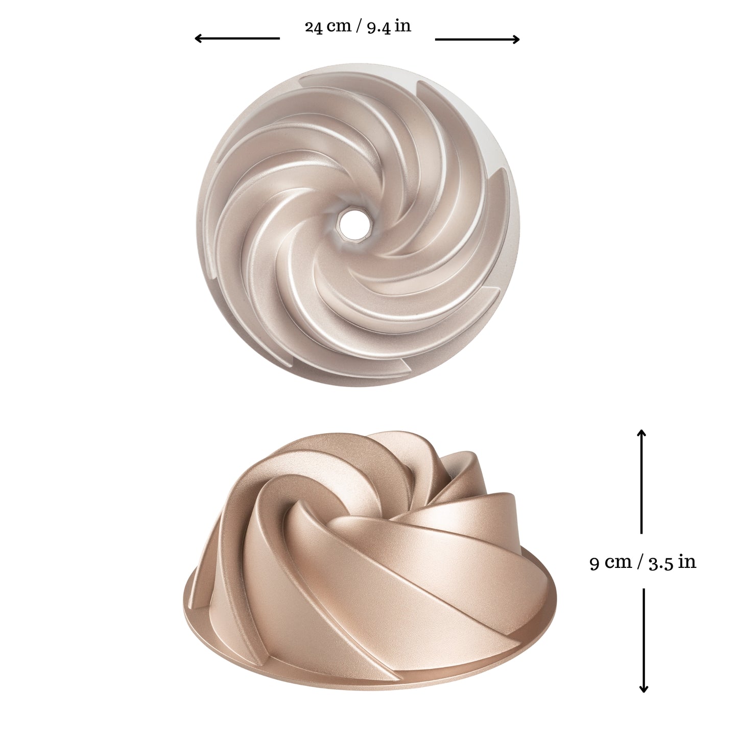 SPIRAL mould, sponge cake and tart mould for oven, double non-stick layer, long-lasting cast aluminium, uniform cooking, Rose Gold colour, diameter 24cm, height 9cm, 1.8 litres.