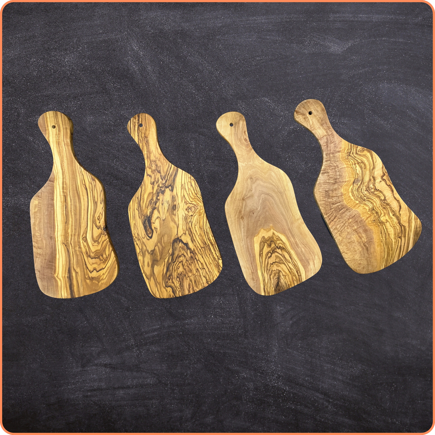 Cutting and Serving Board VALENCIA, in Mediterranean Olive Wood, 100% handmade, with handle, Sausages, Meat, BBQ, Cheese, Bread (39 x 18 x 1.8 cm approx)