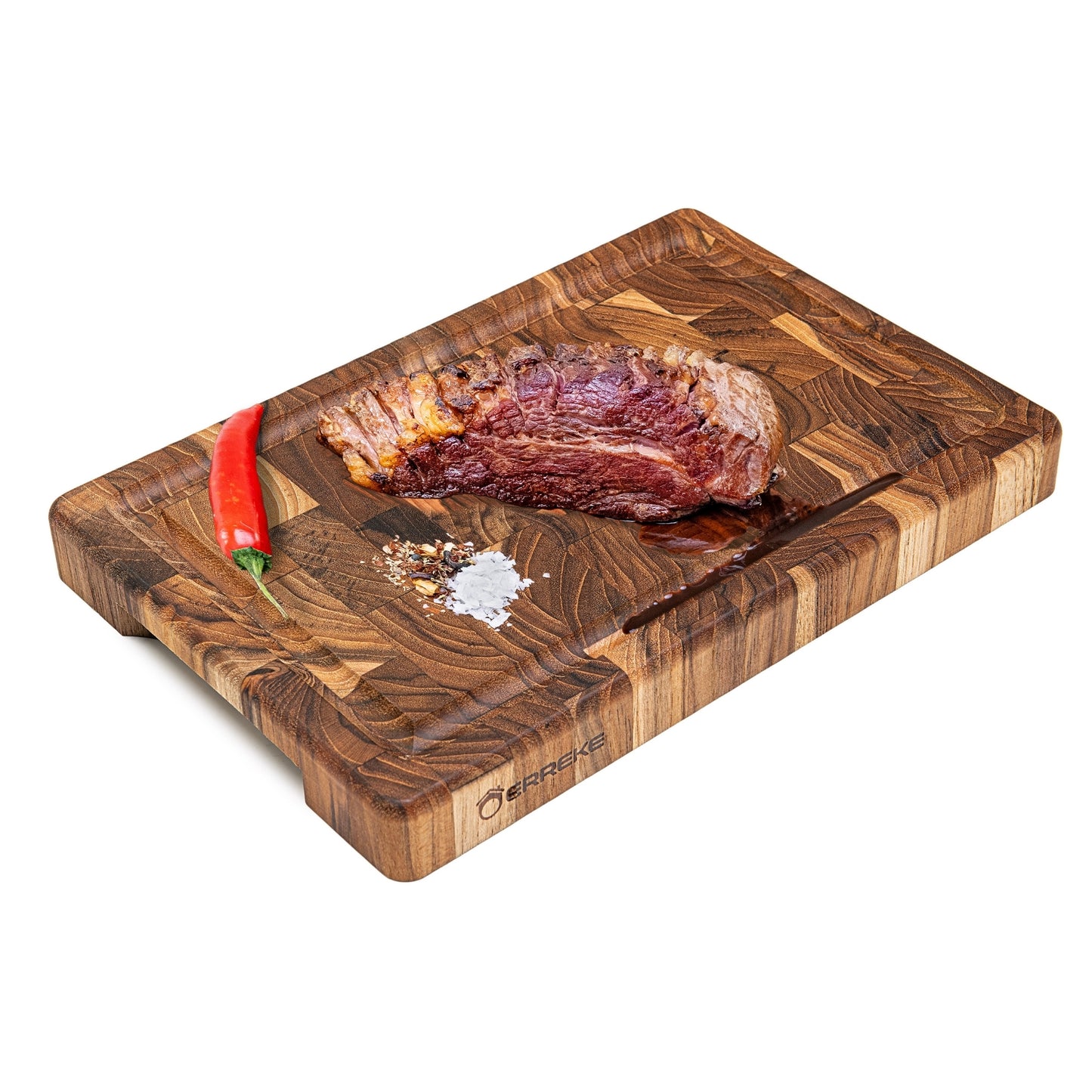 NEW ARRIVAL Tabla Cortar Cocina RIO, Madera de Teca End Grain Grosor 3.2 cm, Resistente, Servir Embutidos Queso Pan, 30x20.5x3.2 cm