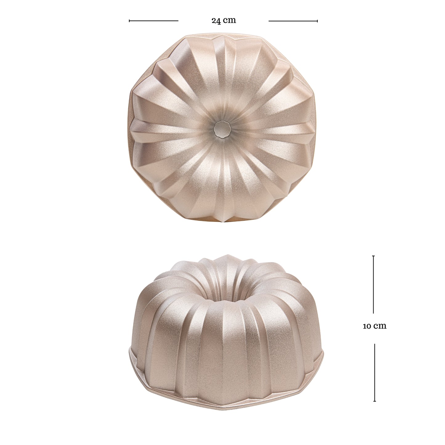 FLOW mould, sponge cake and tart mould for oven, double non-stick layer, long-lasting cast aluminium, uniform cooking, Rose Gold colour, diameter 24cm, height 10cm, 2.5 litres.