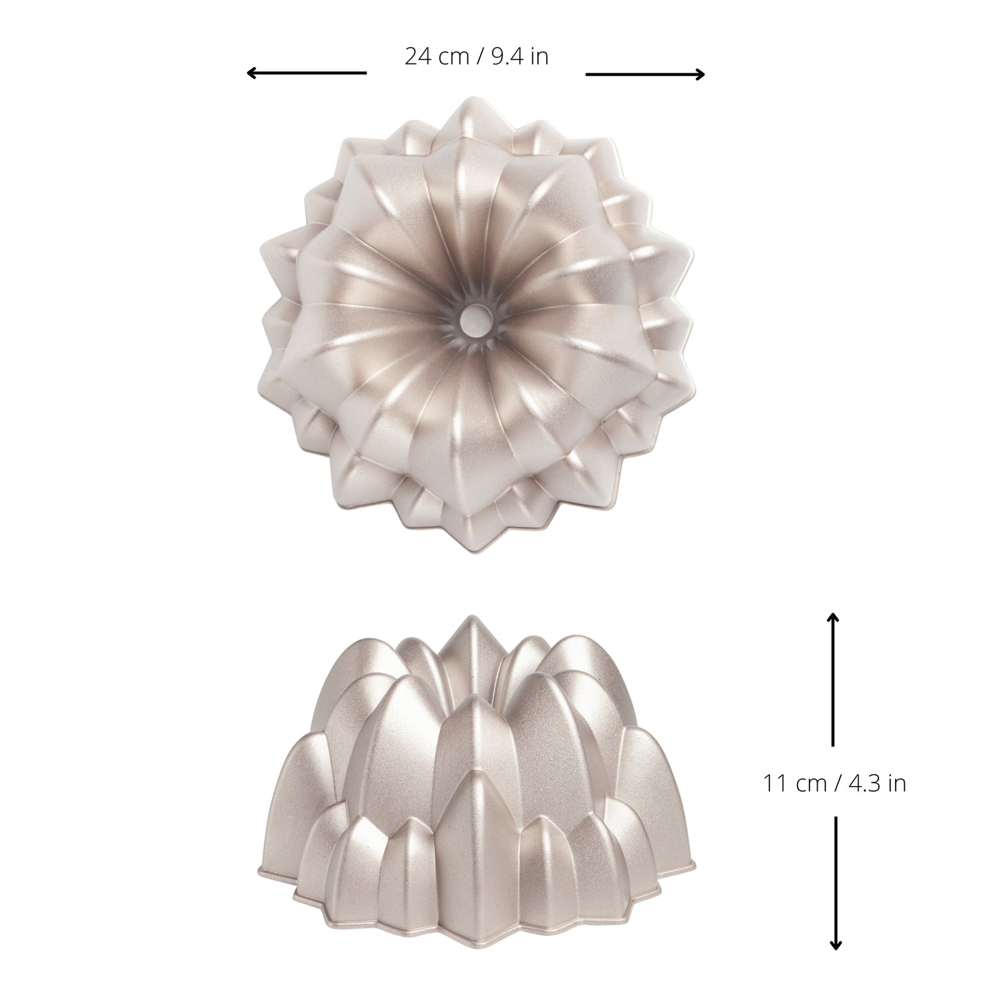 CASCADE mould, sponge cake and tart mould for oven, double non-stick layer, long-lasting cast aluminium, uniform cooking, Rose Gold colour, diameter 24cm, height 11cm, 2 litres.