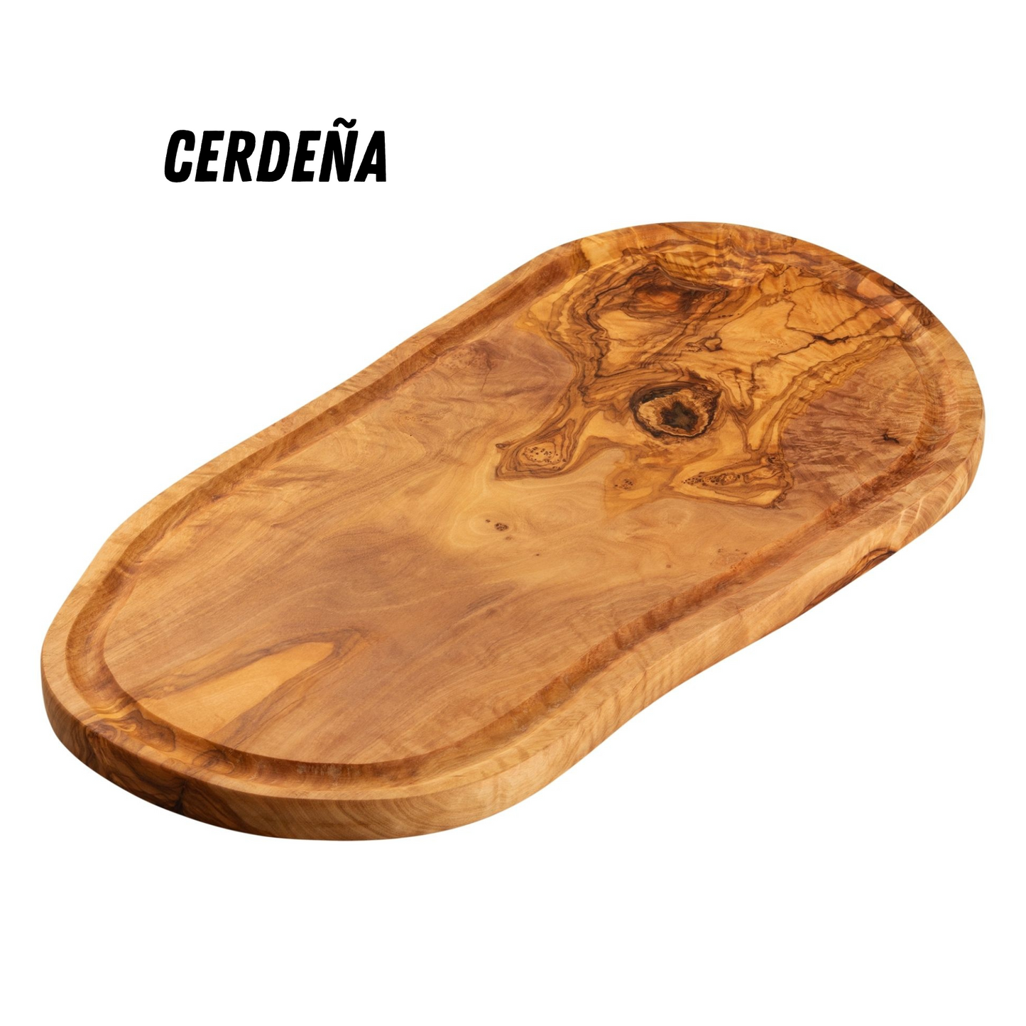 Tabla de Cortar y Servir en Madera Olivo Mediterráneo CERDEÑA, 100% artesanal, Ovalada con ranura de jugos, Reversible, Embutidos, Carne, Barbacoa, Queso, Pan (39 x 18 cm aproximado)