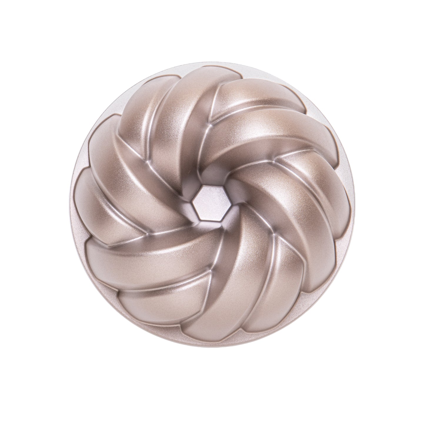 Molde PLAIT, bizcocho y tarta para horno, doble capa antiadherente, aluminio fundido de larga vida, Cocción Uniforme, Color Oro Rosa, diámetro 25cm, alto 11 cm, 2.5 litros.
