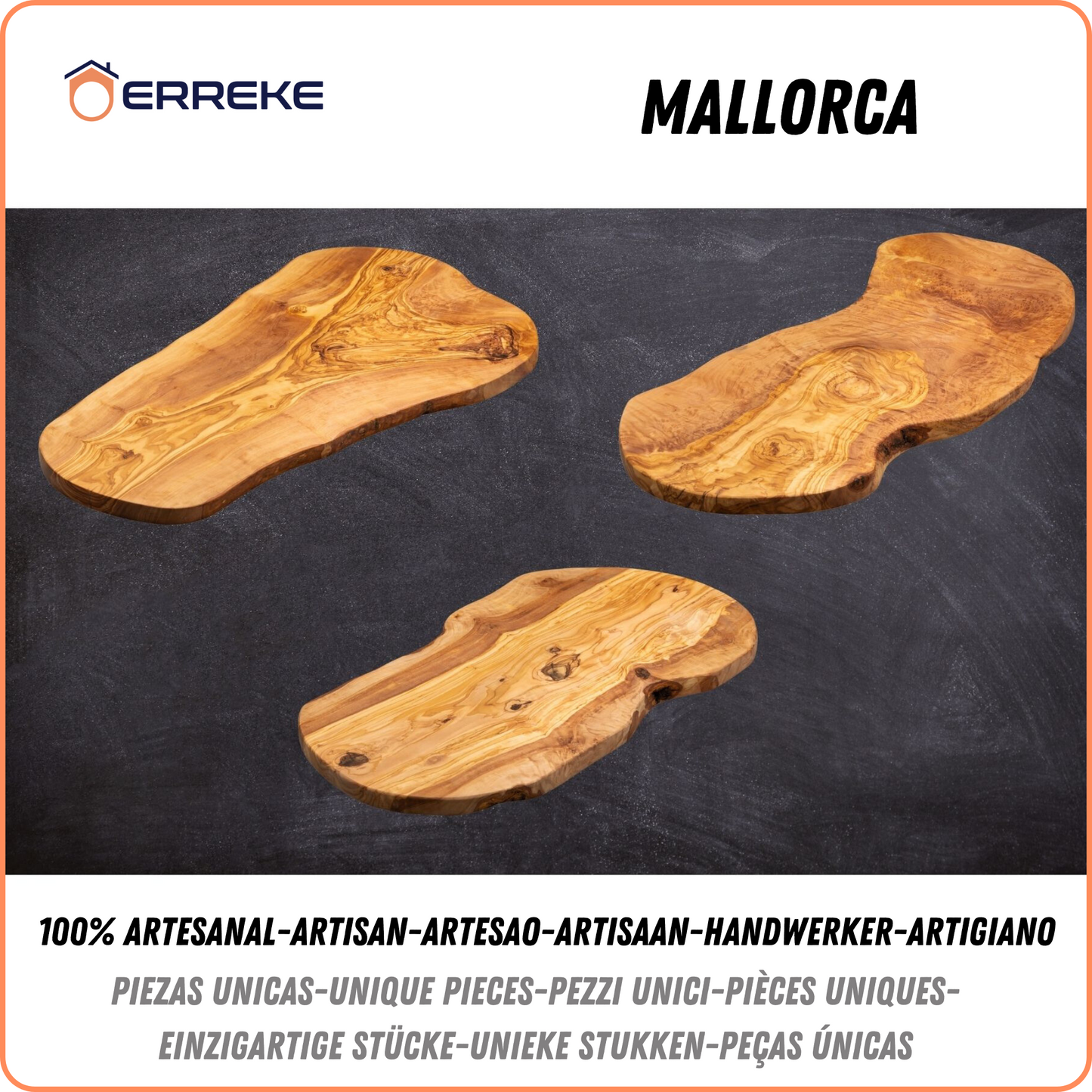 Tabla de Cortar y Servir en Madera Olivo Mediterráneo MALLORCA, 100% artesanal, Ovalada XXL, Embutidos, Carne, Barbacoa, Queso, Pan (51 x 26 x 2 cm aproximado)