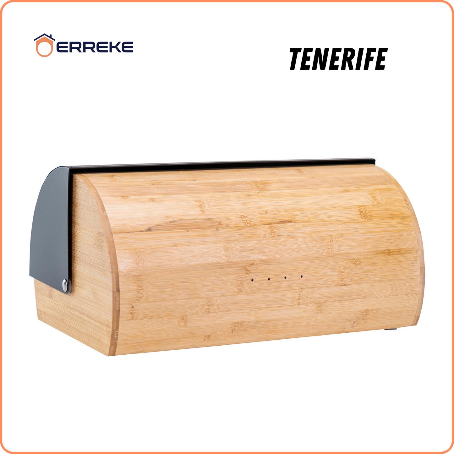 TENERIFE Bread Bin, which preserves the freshness and aroma of the Bread. Made of Steel and Bamboo, Vintage Bread Bin, Sliding Lid, Black Color