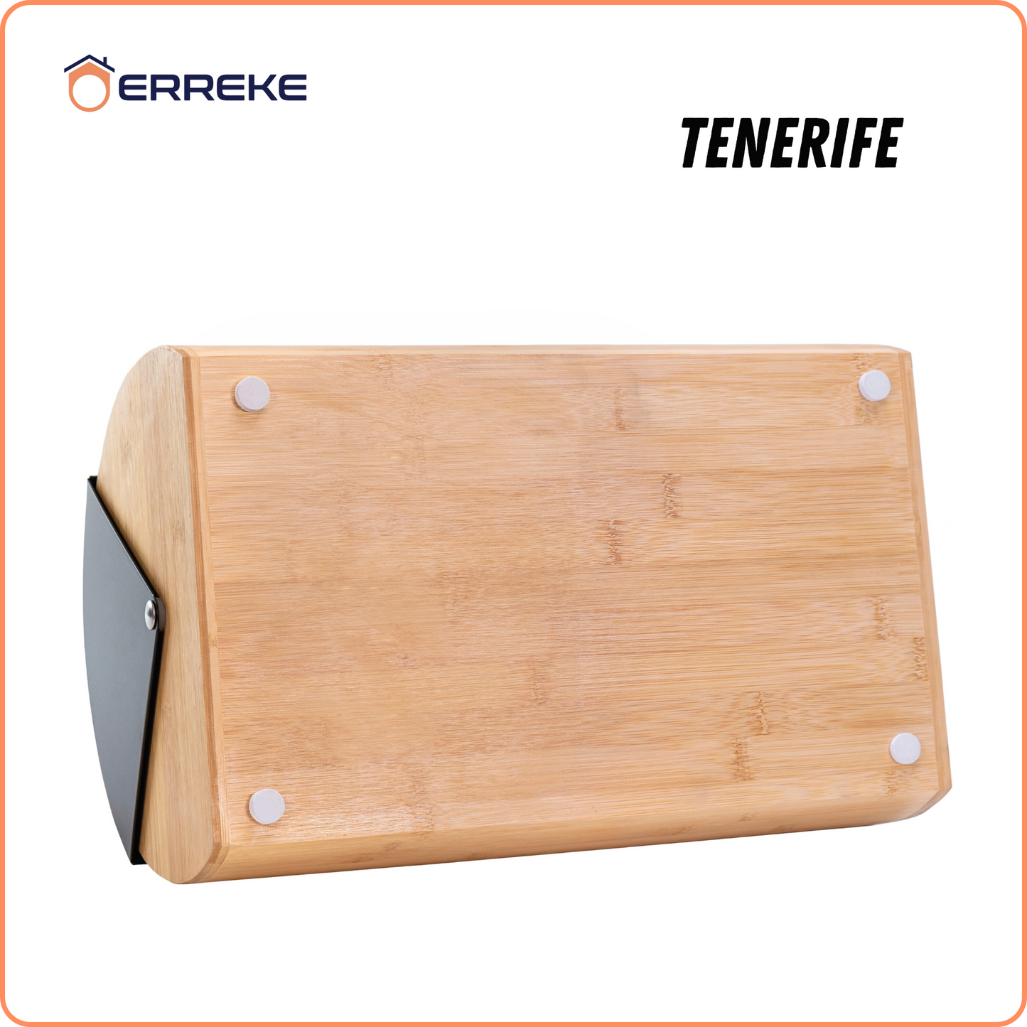 TENERIFE Bread Bin, which preserves the freshness and aroma of the Bread. Made of Steel and Bamboo, Vintage Bread Bin, Sliding Lid, Black Color