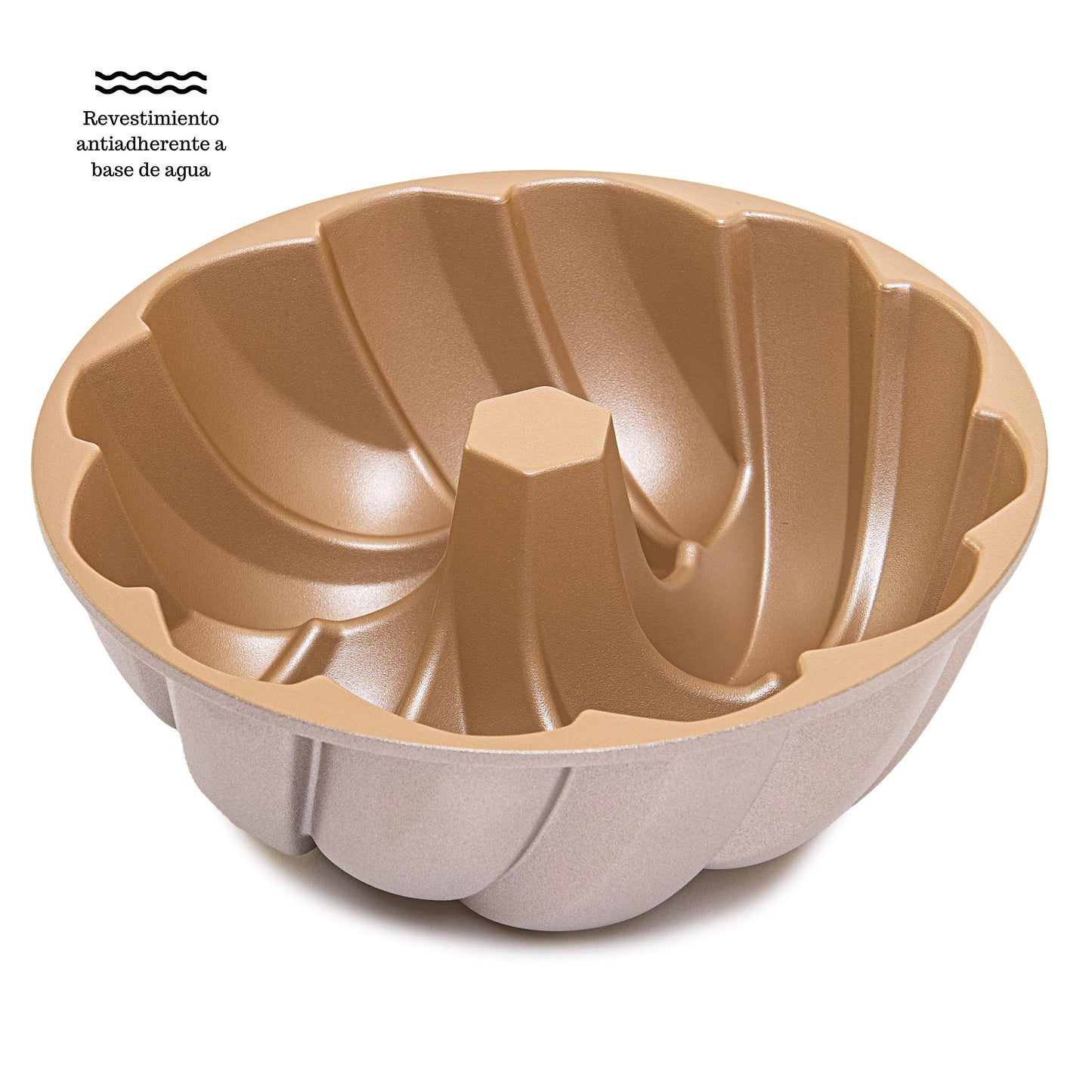 Molde PLAIT, bizcocho y tarta para horno, doble capa antiadherente, aluminio fundido de larga vida, Cocción Uniforme, Color Oro Rosa, diámetro 25cm, alto 11 cm, 2.5 litros.
