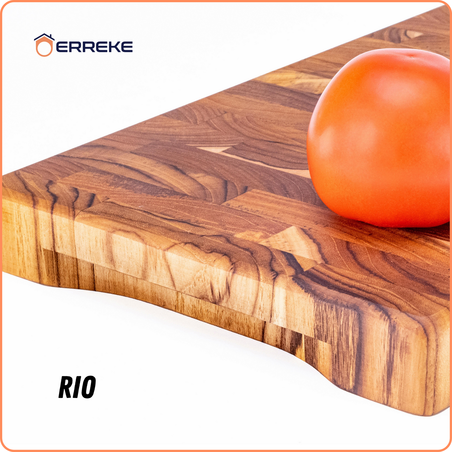 Tabla de Cortar en Madera Teca Natural RIO, End Grain 30x20x3.2cm, Tabla Cortar Cocina, Ideal para Servir Carne Queso Pan, Cocinas Pequeñas