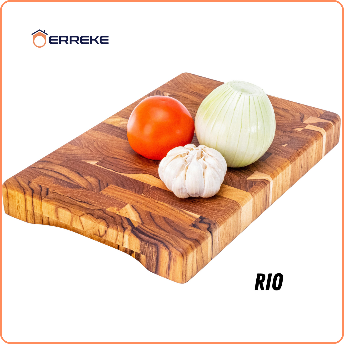 Tabla de Cortar en Madera Teca Natural RIO, End Grain 30x20x3.2cm, Tabla Cortar Cocina, Ideal para Servir Carne Queso Pan, Cocinas Pequeñas