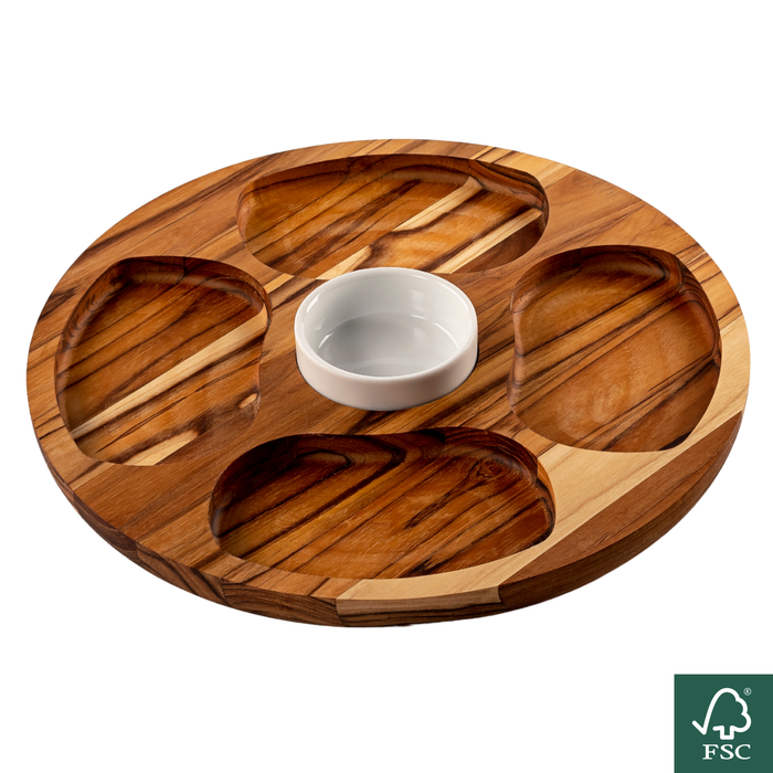 Vassoio da portata a 4 scomparti in legno di teak naturale MARTINICA, 35,5 x 35,5 x 2,4 cm