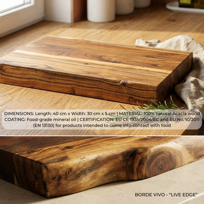 Tabla en Madera de Acacia Natural Borde Vivo (Live Edge) 40x30x5 cm