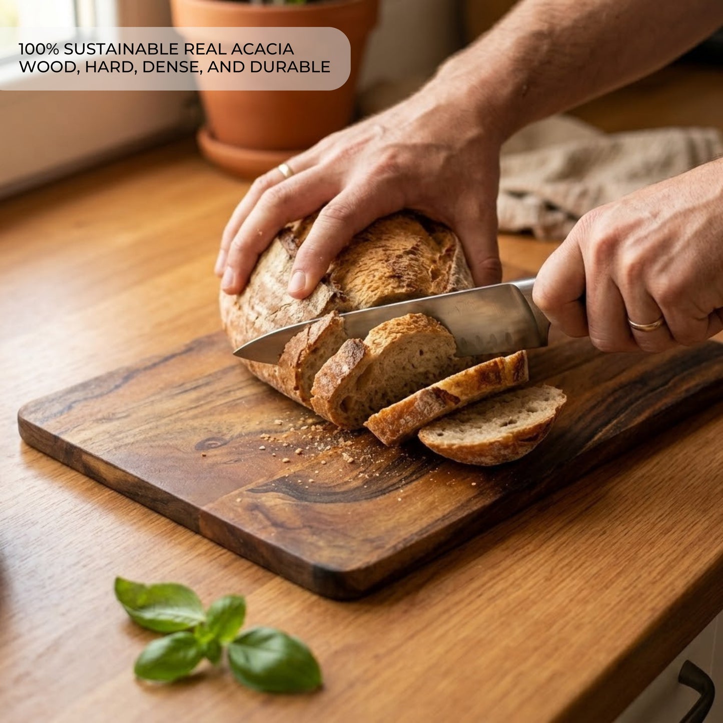 Set di 4 taglieri in legno di acacia naturale con supporto