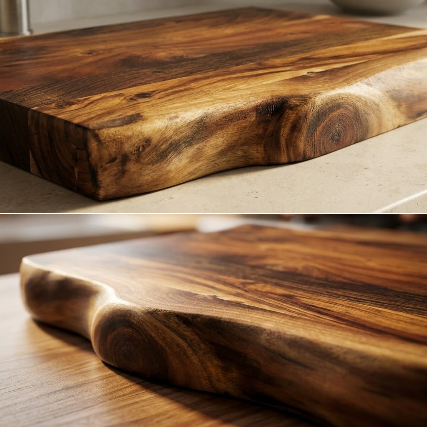 Grande planche en bois d'acacia naturel à bord vif (live edge) 55x35x5 cm