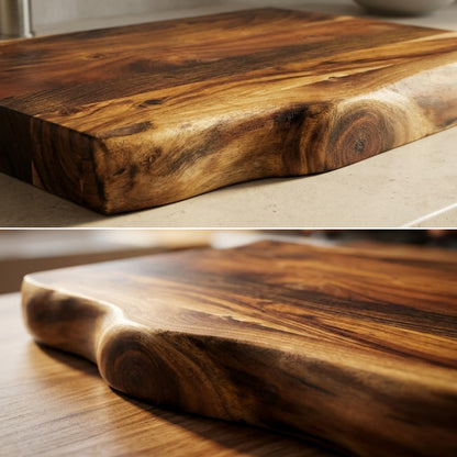 Grande planche en bois d'acacia naturel à bord vif (live edge) 55x35x5 cm