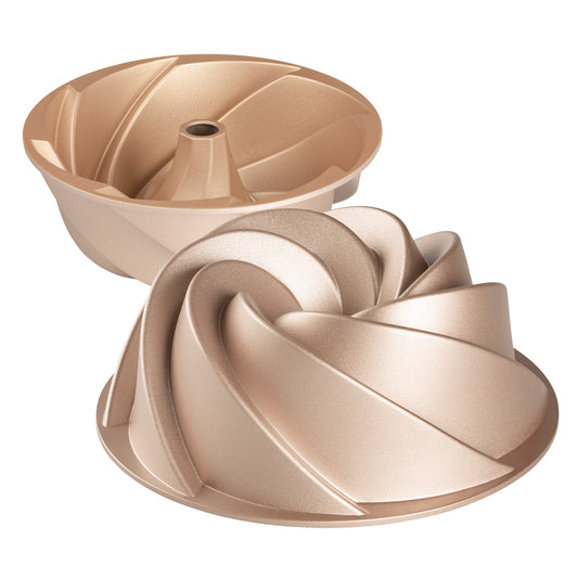 SPIRAALvorm, cake en cake voor oven, dubbele antiaanbaklaag, longlife gegoten aluminium, Uniform Cooking, Rose Gold Kleur, diameter 24cm, hoogte 9 cm, 1,8 liter.
