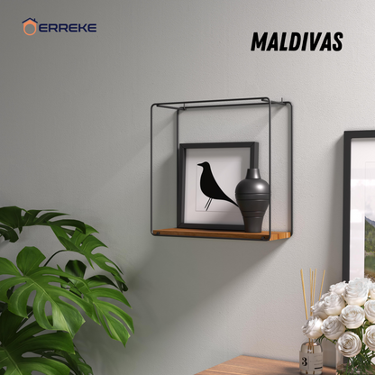 Set of 3 Wall Shelves in Teak Wood and Steel, MALDIVAS, modern and resistant