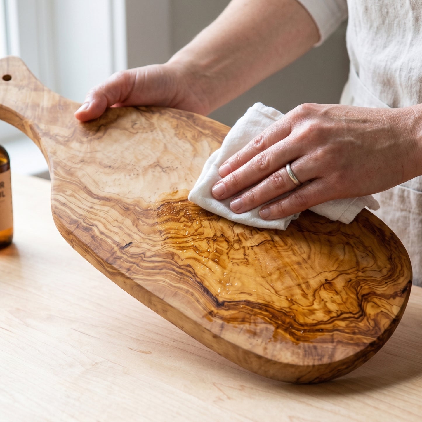 Tabla de Cortar y Servir en Madera de Olivo Natural VALENCIA con Mango 39x18 cm