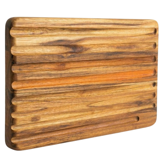 Tagliere Reversibile in Legno di Teak con Scanalature per il Pane