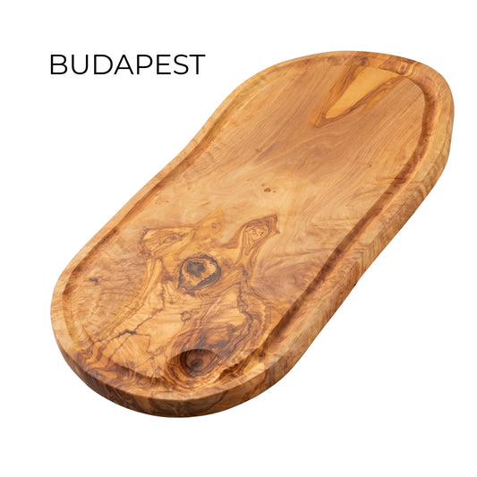 Tabla de Cortar y Servir en Madera de Olivo Natural BUDAPEST con Ranura 43×21 cm