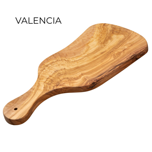 Tabla de Cortar y Servir en Madera de Olivo Natural VALENCIA con Mango 39x18 cm