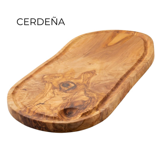 Tabla de Cortar y Servir en Madera de Olivo Natural CERDEÑA con Ranura 39x18 cm