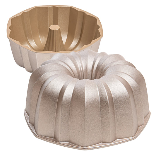 FLOW mal, cake en cake voor oven, dubbele antiaanbaklaag, longlife gegoten aluminium, Uniform Cooking, Rose Gold Kleur, diameter 24cm, hoogte 10 cm, 2,5 liter.