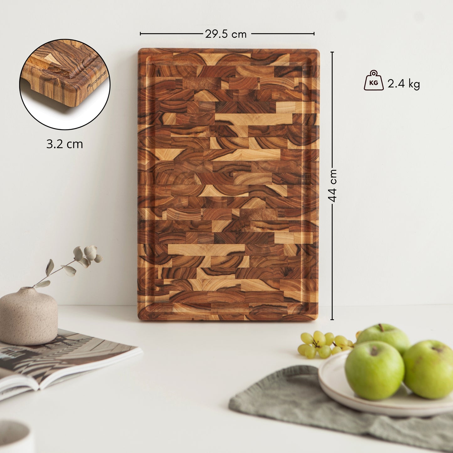 Teak Wood End Grain Cutting Board XL 44 x 30 x 3.2 cm BALI