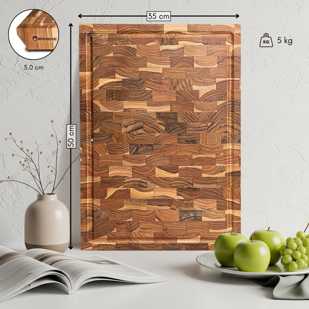 Teakhouten snijplank End Grain 3XL 50 x 35 x 5 cm BANGKOK