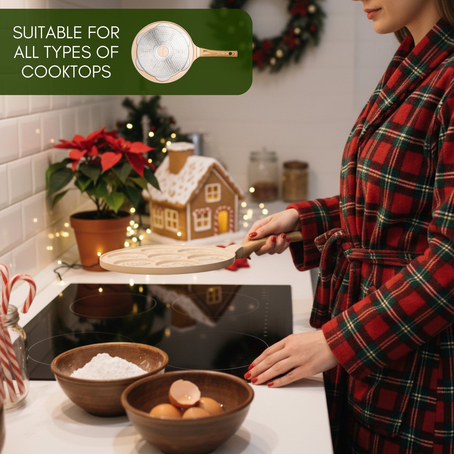 Beige Christmas Design Pancake Pan