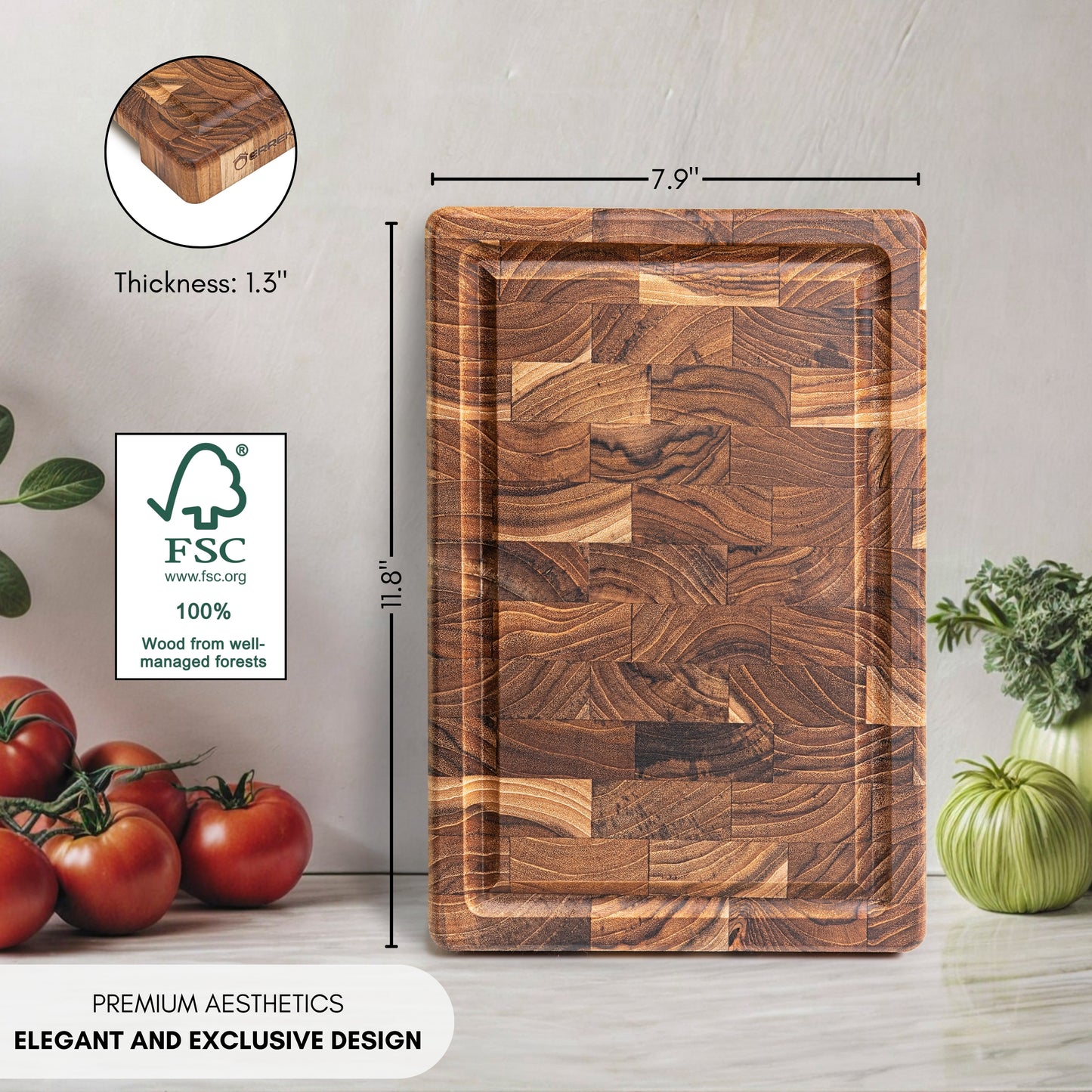 NUOVO ARRIVO Tagliere da cucina RIO, legno di teak a grana fine, spessore 3,2 cm, resistente, per servire salumi, formaggi e pane, 30x20,5x3,2 cm 