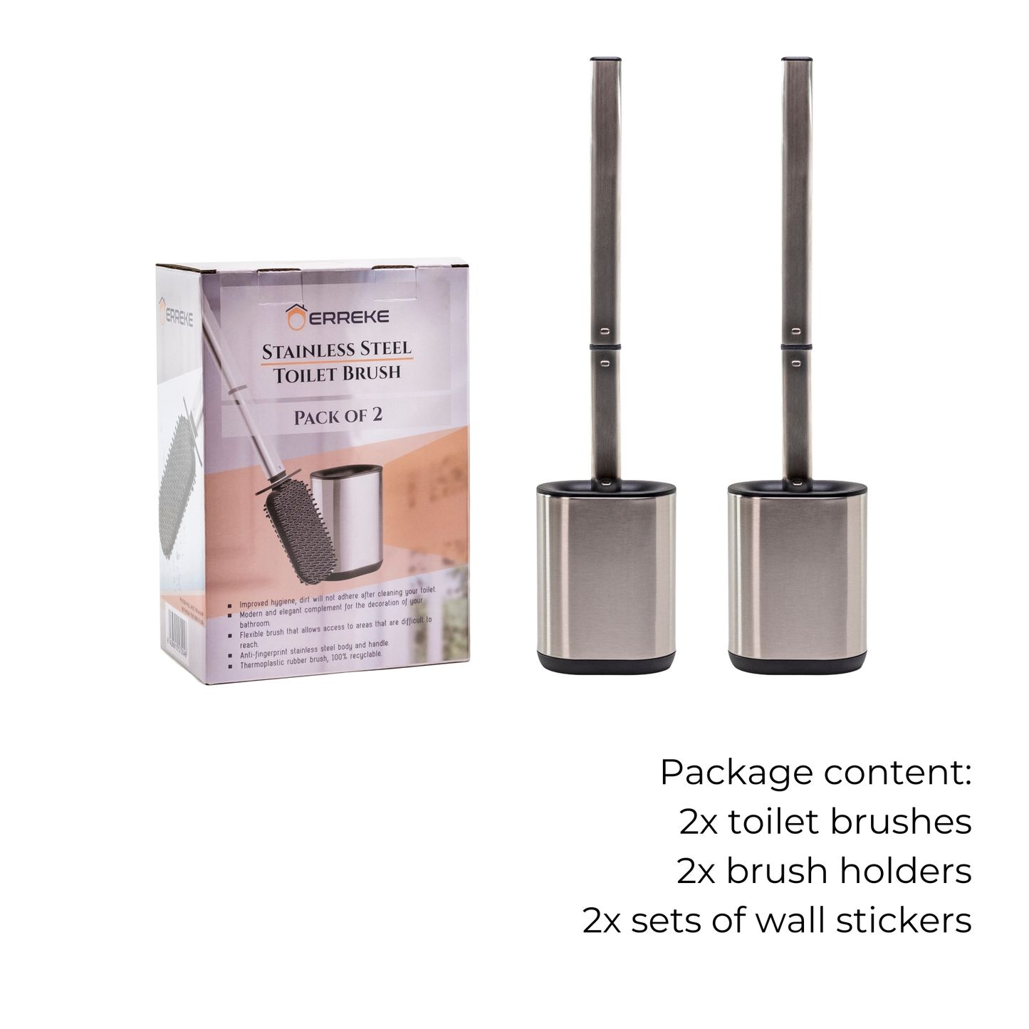 Escobilla de Baño en Acero Inoxidable y Silicona Pack de 2 Unidades