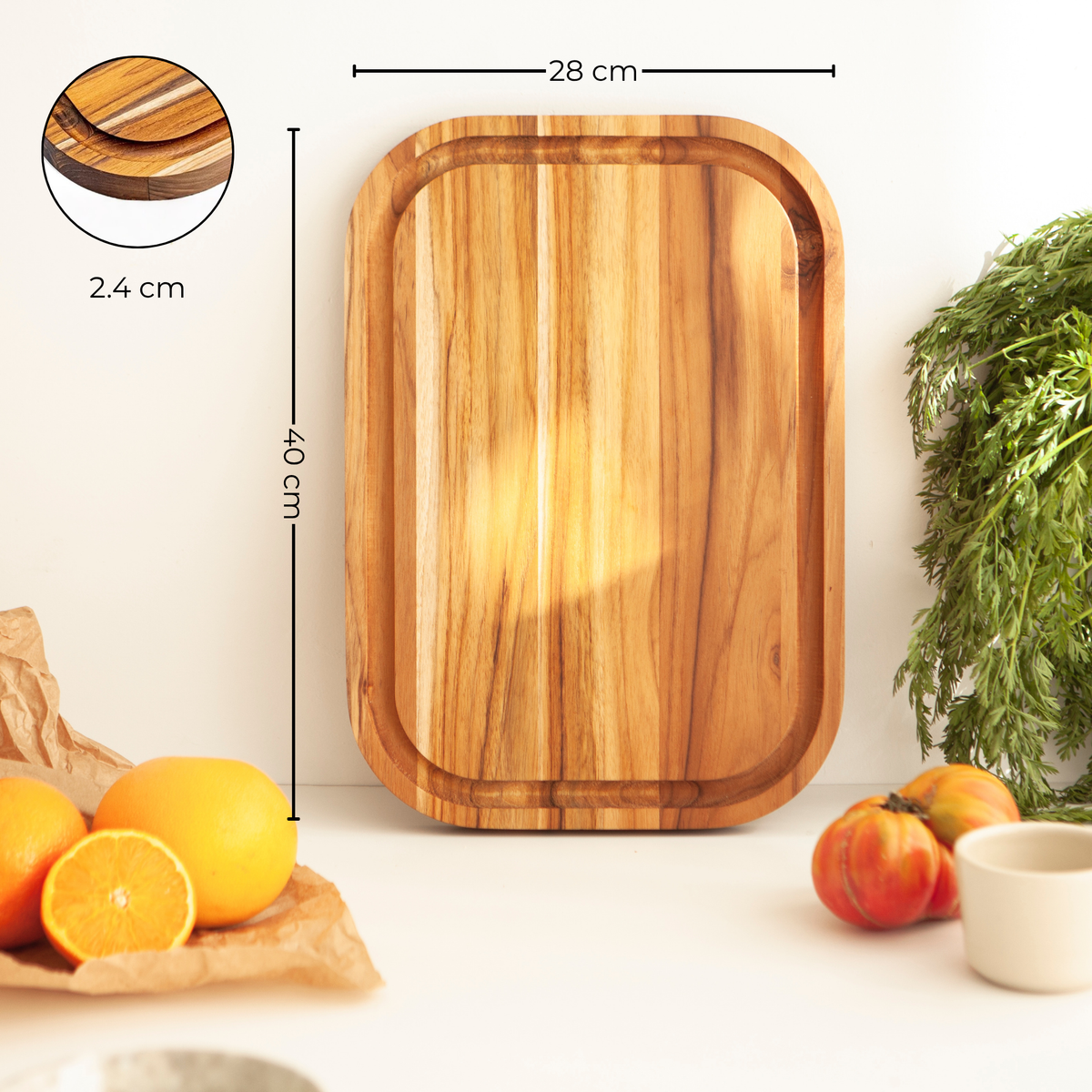 Tabla Reversible en Madera de Teca Natural MIAMI 40×28×2.4 cm