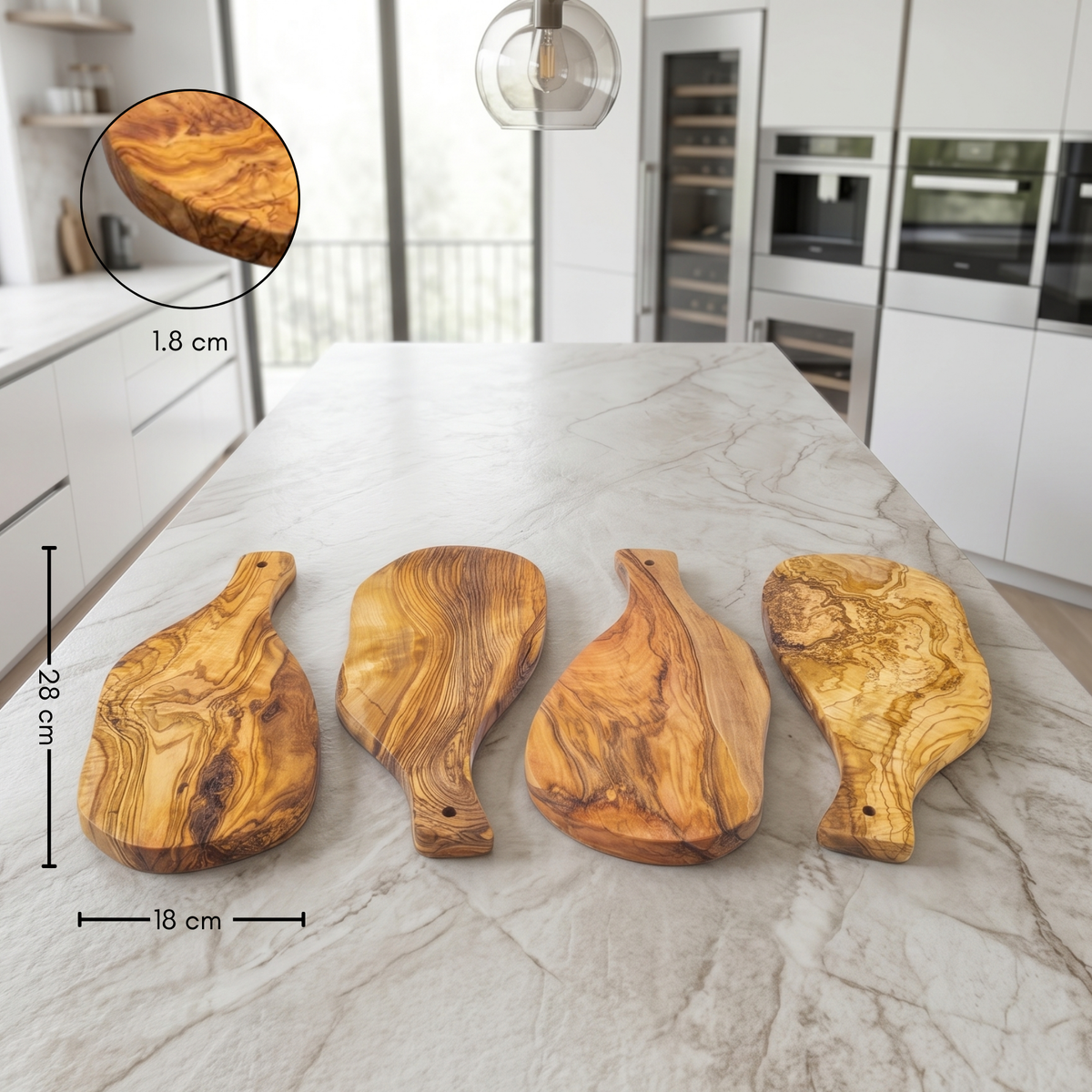Set de 4 Tablas Pequeñas en Madera de Olivo Natural MENORCA 28x13x1.8 cm