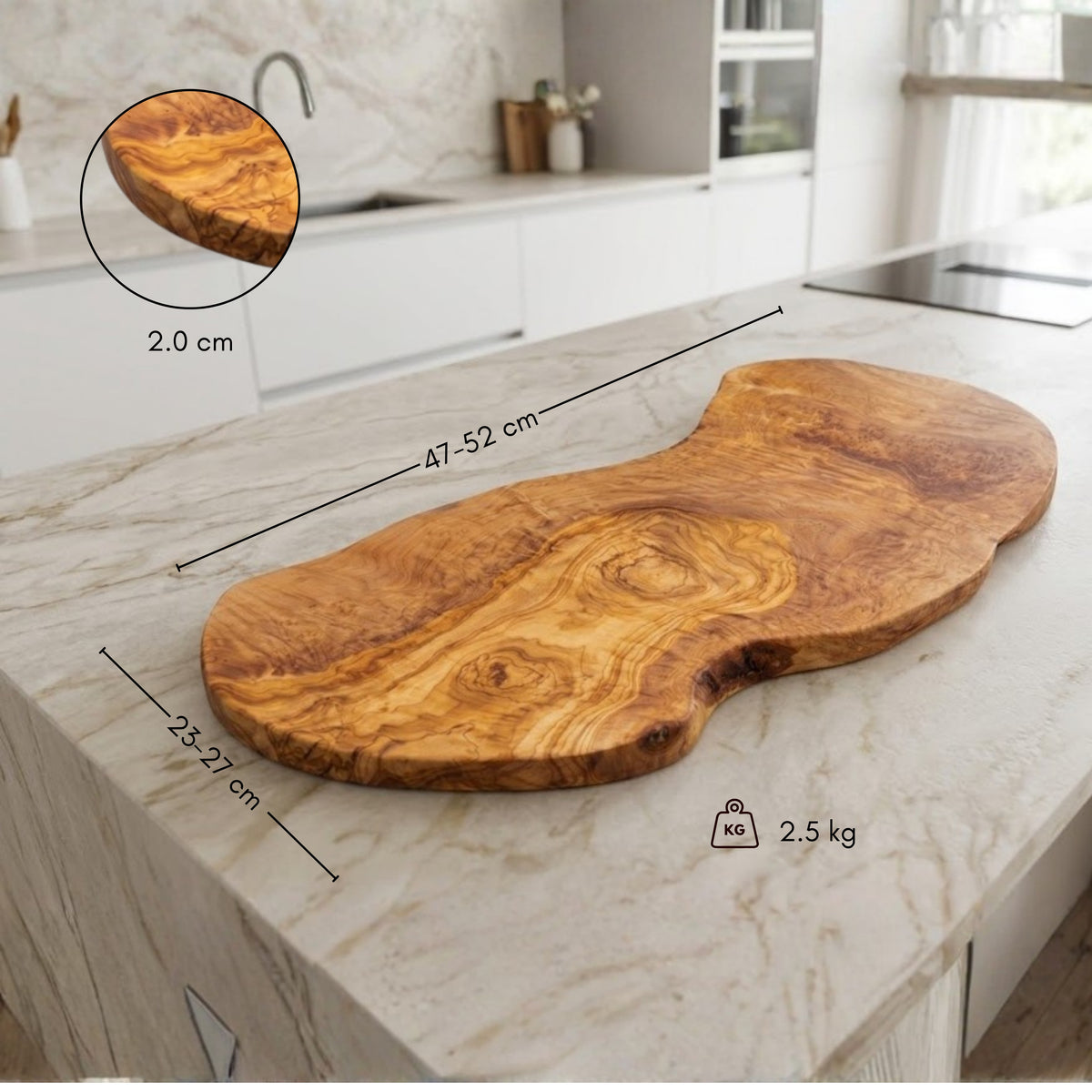Tagliere grande in legno d'ulivo naturale MALLORCA 51 x 26 cm