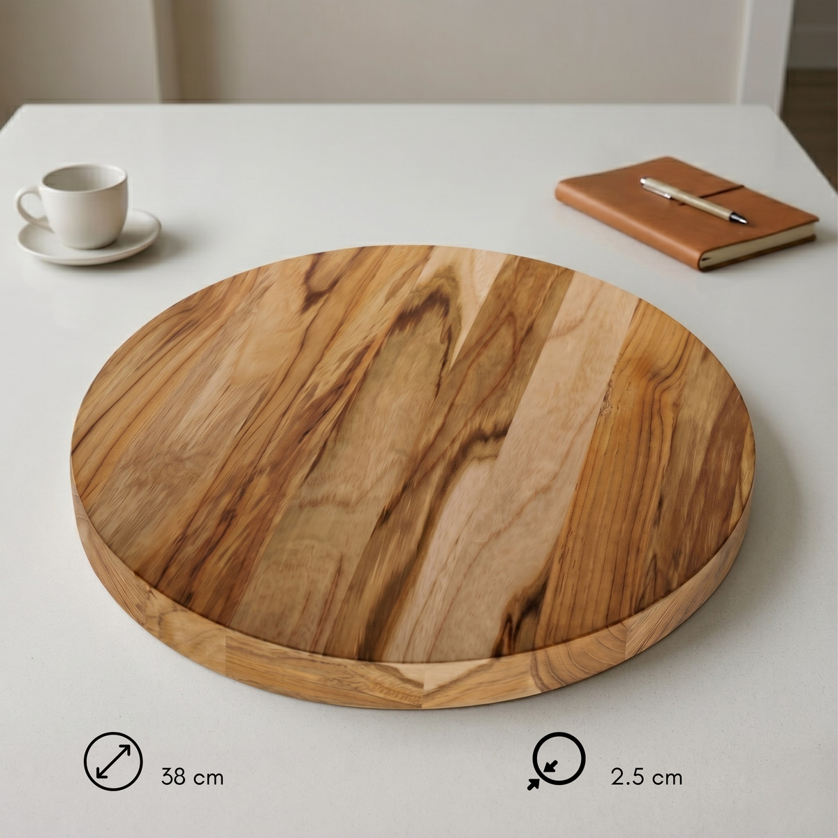 Tablero Circular de Madera Natural de Teca para DIY Diámetro 38 cm