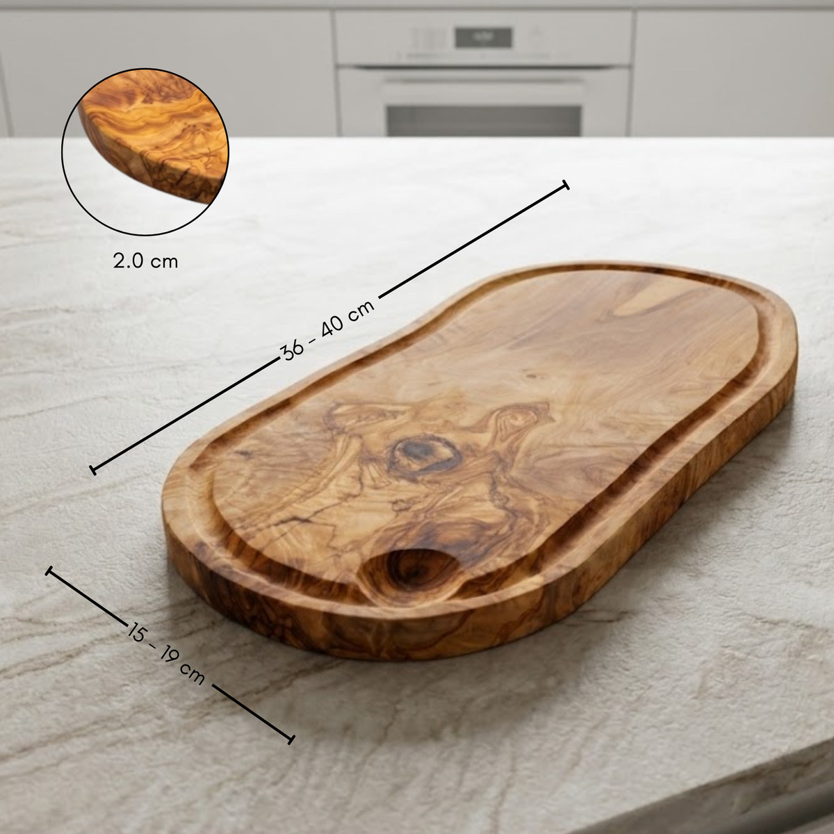 Tagliere in legno d'ulivo naturale CERDEÑA con scanalatura 39 x 18 cm