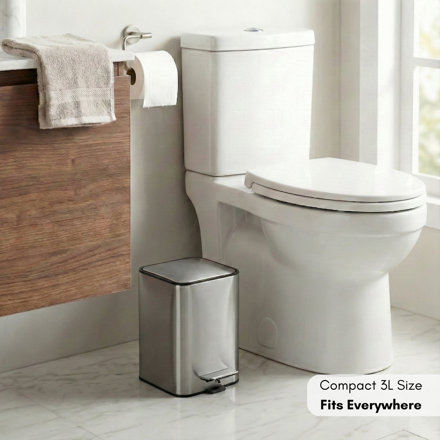 Papelera de Baño con Pedal Soft-Close en Acero Inoxidable