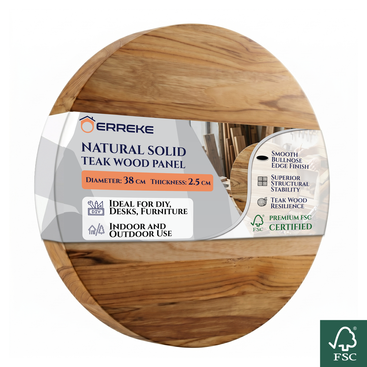 Tablero Circular de Madera Natural de Teca para DIY Diámetro 38 cm