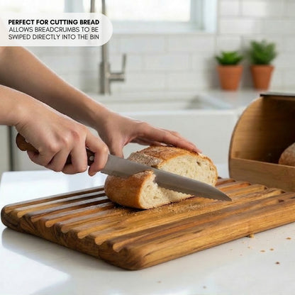 Tagliere Reversibile in Legno di Teak con Scanalature per il Pane