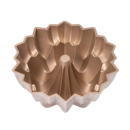 Molde CASCADA, bizcocho y tarta para horno, doble capa antiadherente, aluminio fundido de larga vida, Cocción Uniforme, Color Oro Rosa, diámetro 24cm, alto 11 cm, 2 litros.