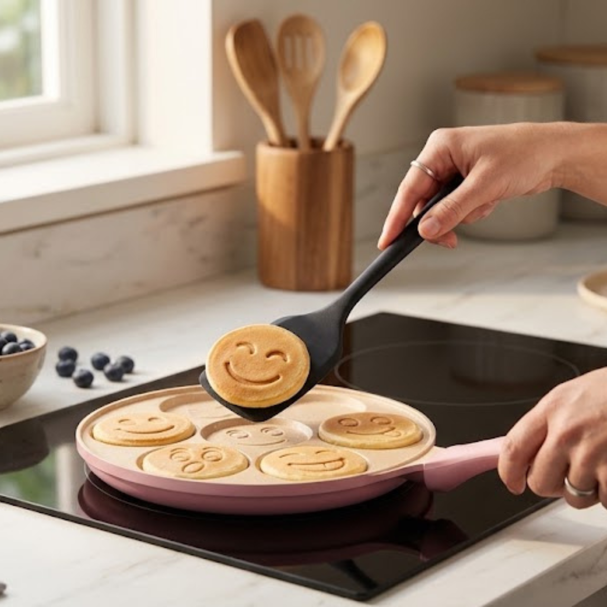 Sartén para Tortitas Diseño Caritas en Color Rosa