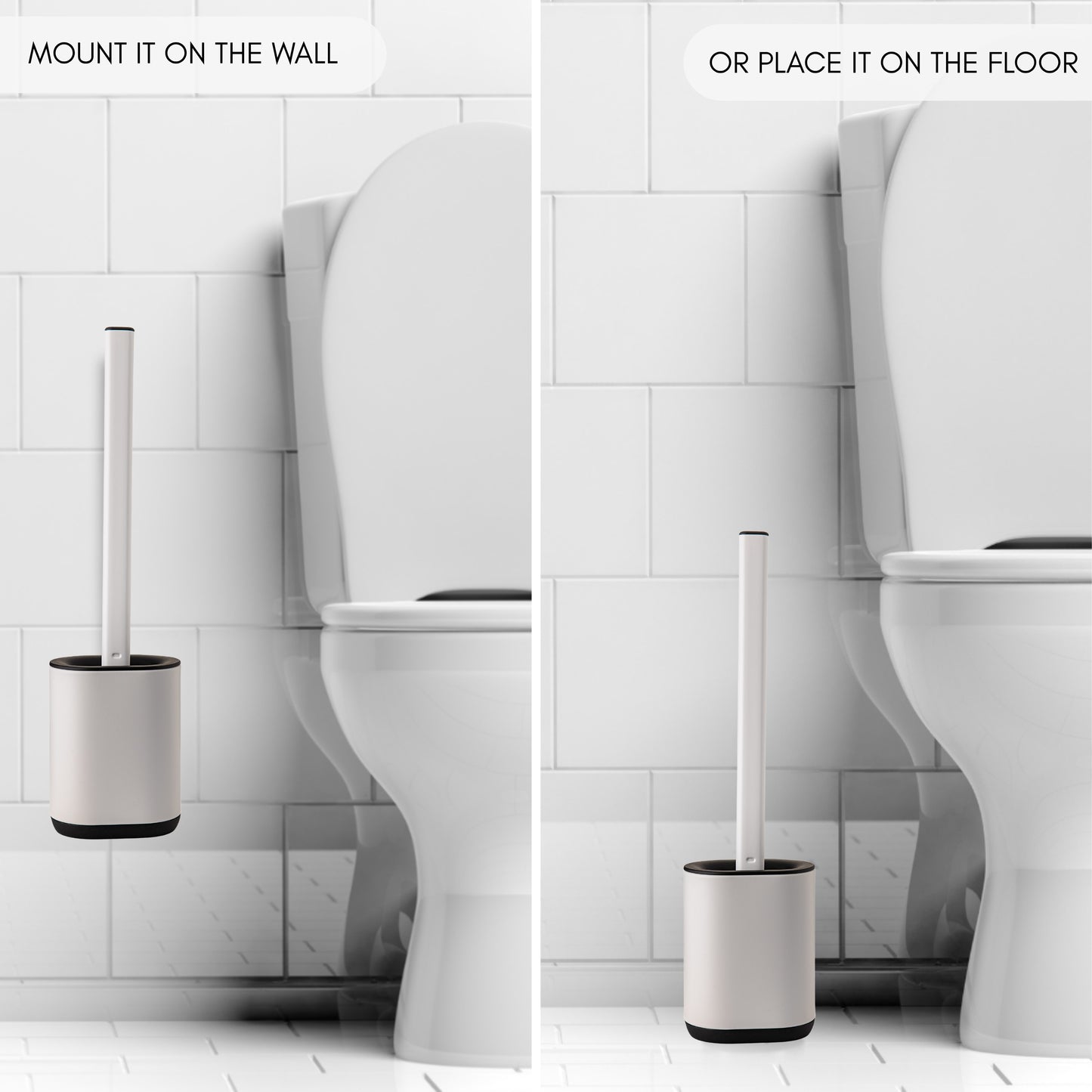 Escobilla de Baño en Acero inoxidable y Silicona Color Cloud White