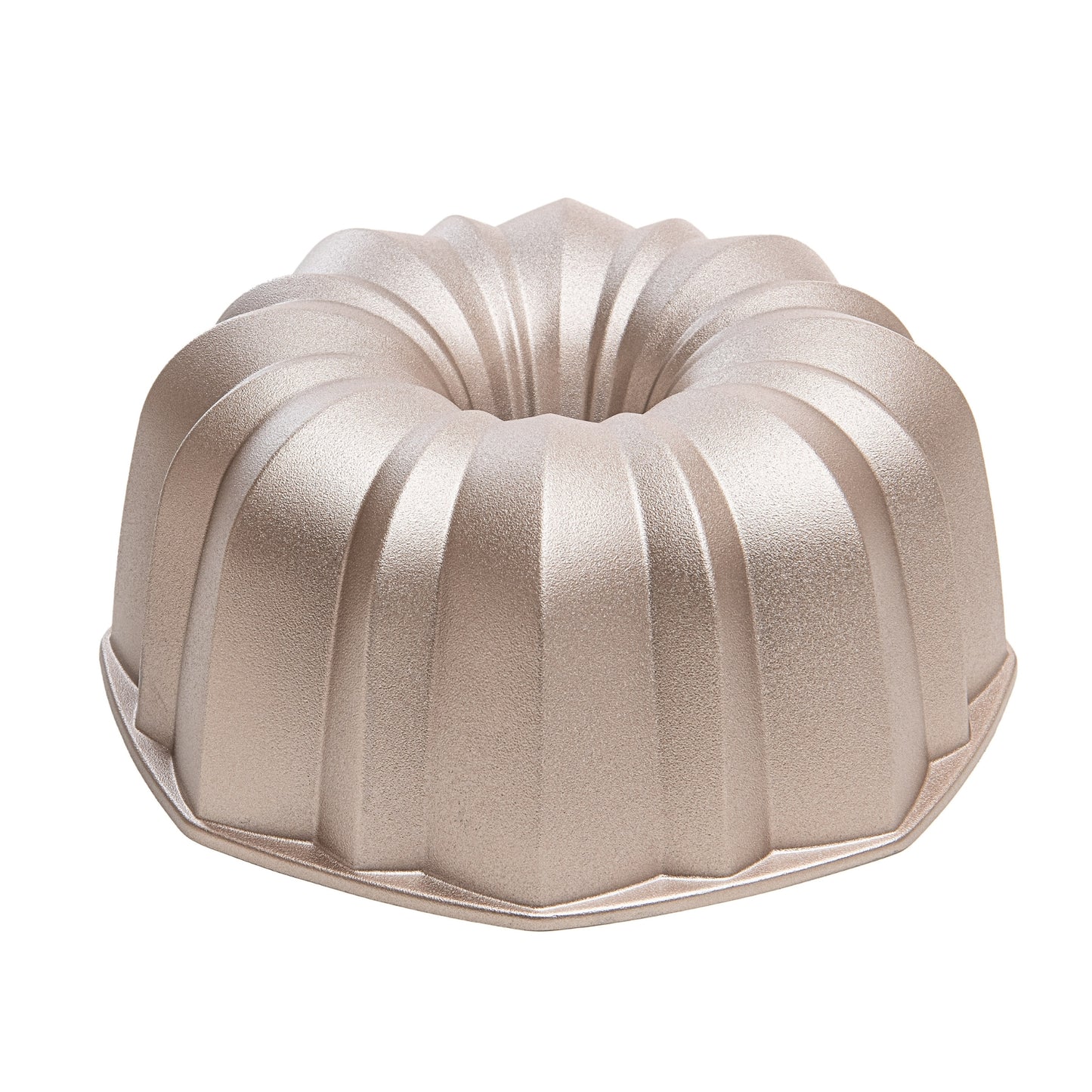 Molde FLOW, bizcocho y tarta para horno, doble capa antiadherente, aluminio fundido de larga vida, Cocción Uniforme, Color Oro Rosa, diámetro 24cm, alto 10 cm, 2.5 litros.