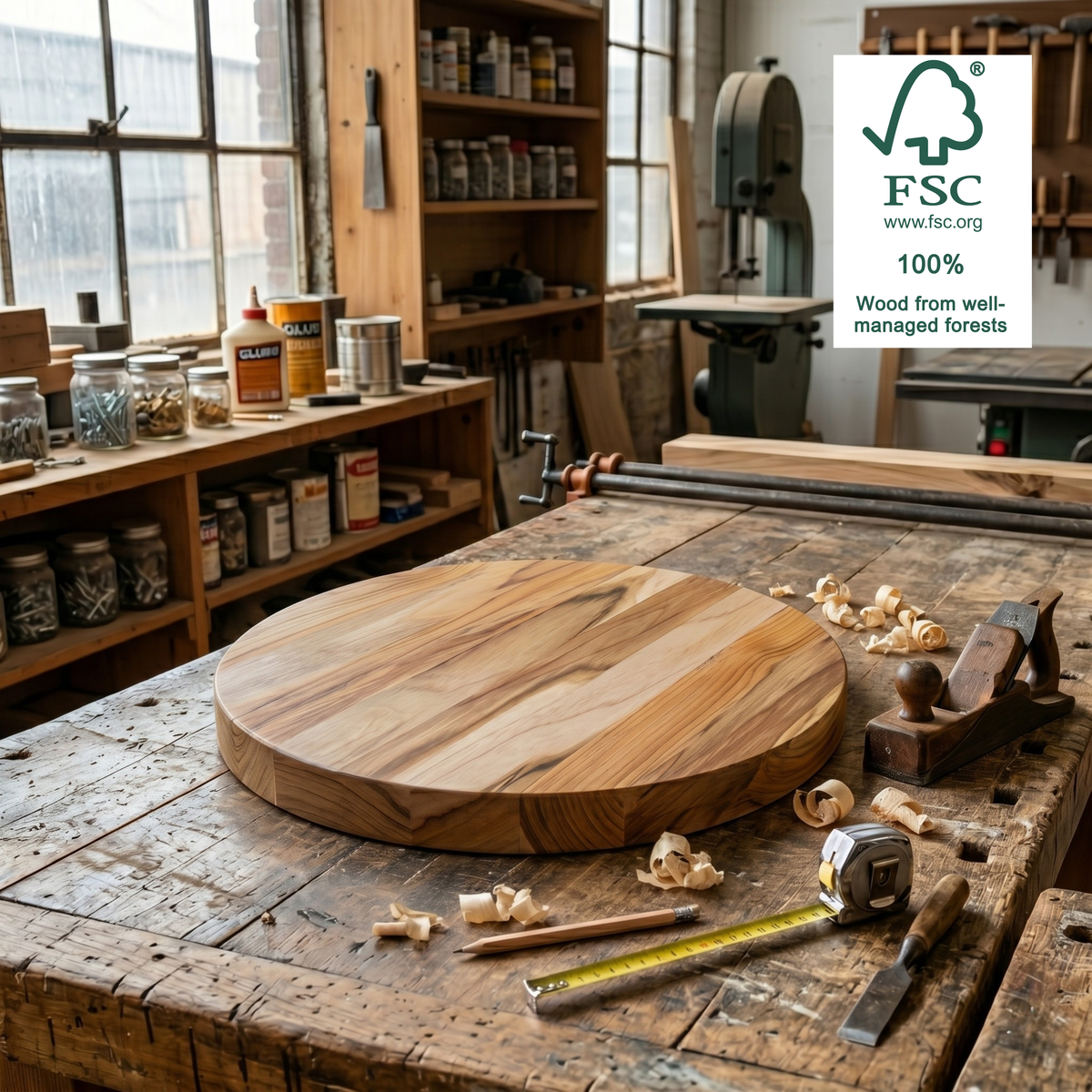 Tablero Circular de Madera Natural de Teca para DIY Diámetro 38 cm