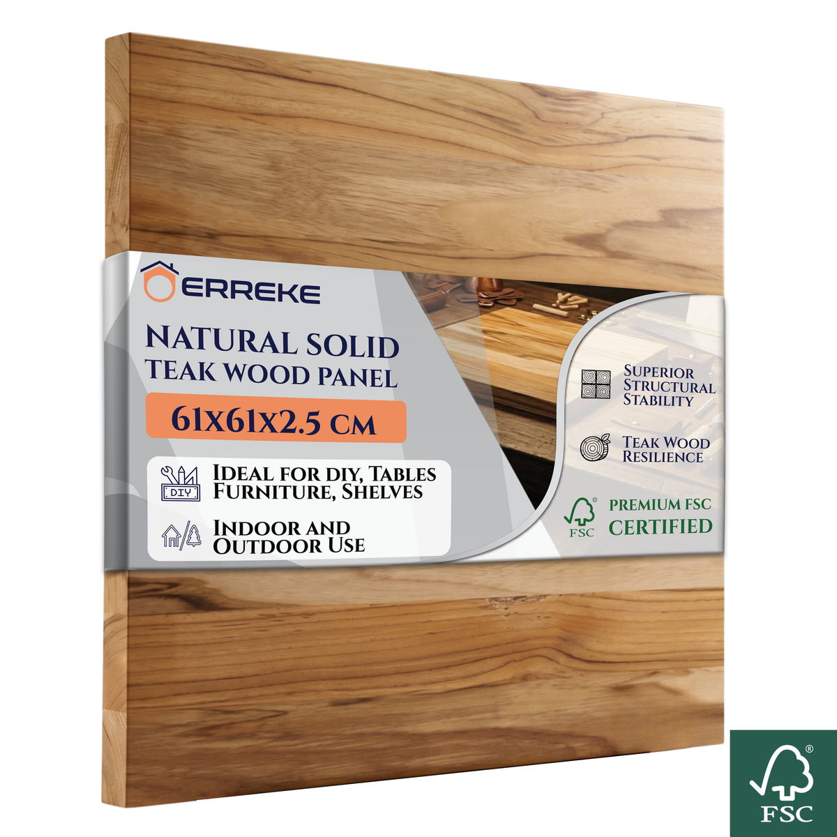 Tablero Cuadrado de Madera Natural de Teca para DIY 61x61x2.5 cm