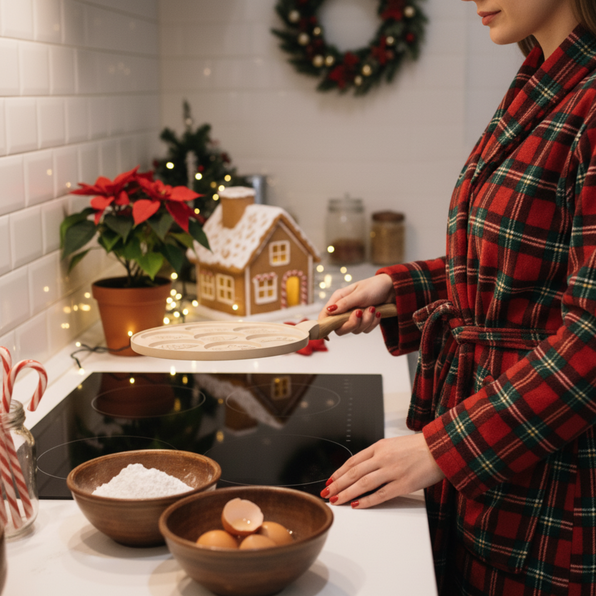 Pancake Pan with Christmas Design in Beige