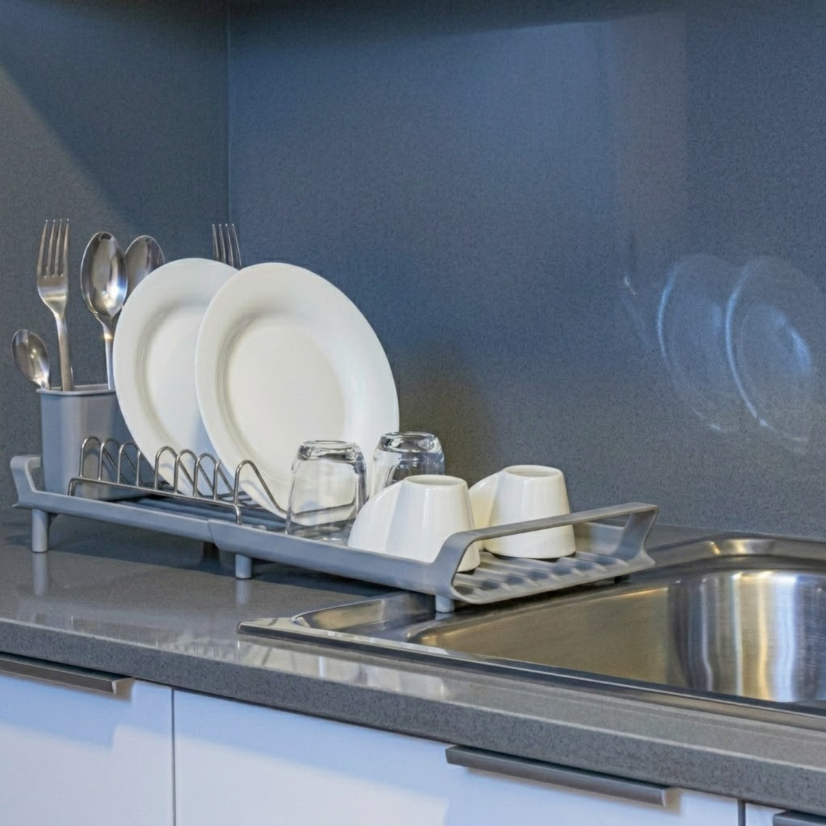 Escurridor de Platos Extensible Pequeño Color Gris